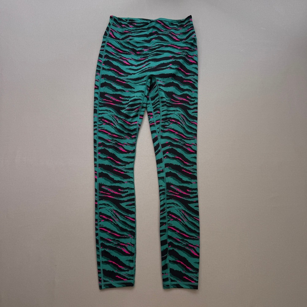 Fabletics Teal Pink Tiger Stripe High Waisted Leggings Women Medium Animal Print